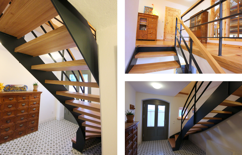 Flachstahltreppe mit vorgelagerter Blockstufe und Flachstahlgeländer Bildquelle: GRÄFE Flachstahltreppe mit vorgelagerter Blockstufe und Flachstahlgeländer Bildquelle: GRÄFE