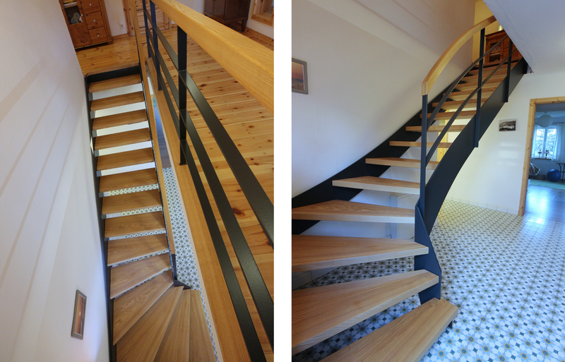 viertelgewendelte Flachstahltreppe mit Stufen in Esche und Flachstahlgeländer Bildquelle: GRÄFE viertelgewendelte Flachstahltreppe mit Stufen in Esche und Flachstahlgeländer Bildquelle: GRÄFE