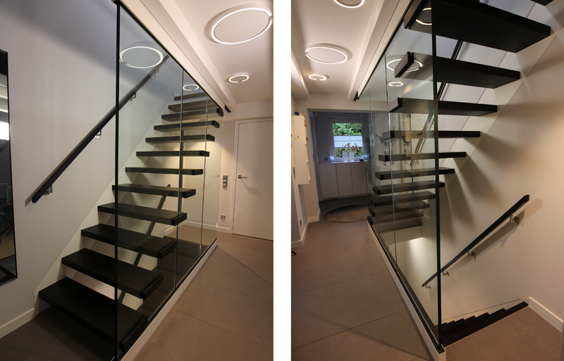 glastragende Treppe mit Raumabtrennung im schmalen Flur   Bildquelle: GRÄFE
