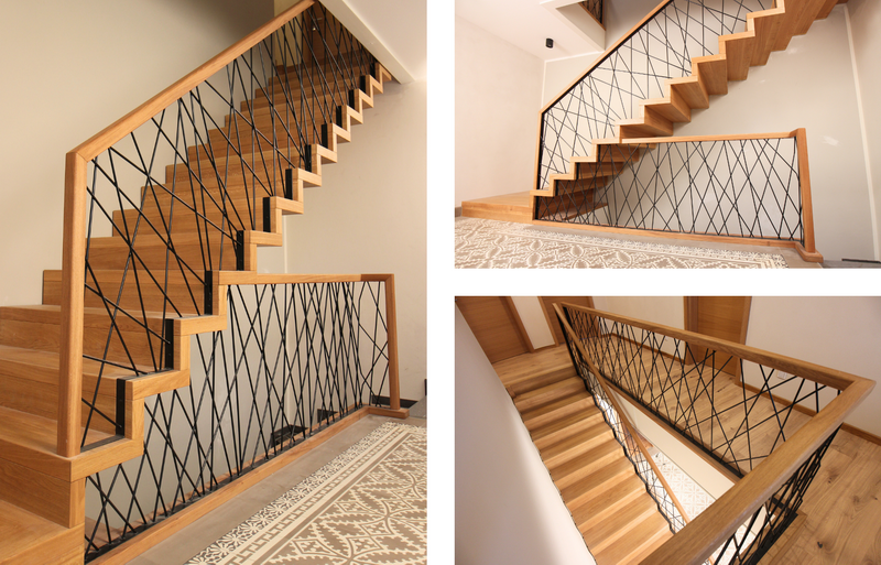 Faltwerktreppe in Eiche mit kreuz und quer gestäbtem Geländer im X-Design Bildquelle: GRÄFE Faltwerktreppe in Eiche mit kreuz und quer gestäbtem Geländer im X-Design Bildquelle: GRÄFE