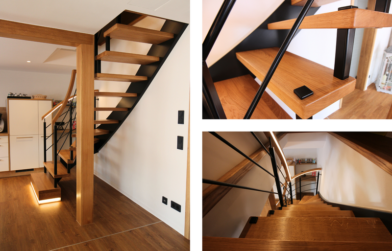 handwerkliche Bolzentreppe mit Aussenwangen und Bolzendistanzen auf der Innenseite   Bildquelle: GRÄFE