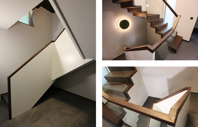 stabile Wandscheiben in weissem Multiplex und ein durchgehender Eichenhandlauf   Bildquelle: GRÄFE